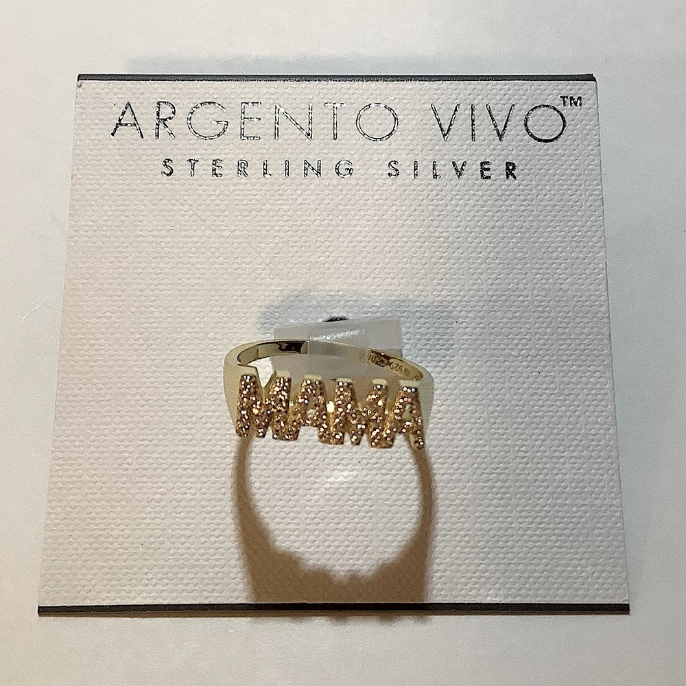 Argento Vivo  14ct Gold Plated CZ MAMA Ring 9 New